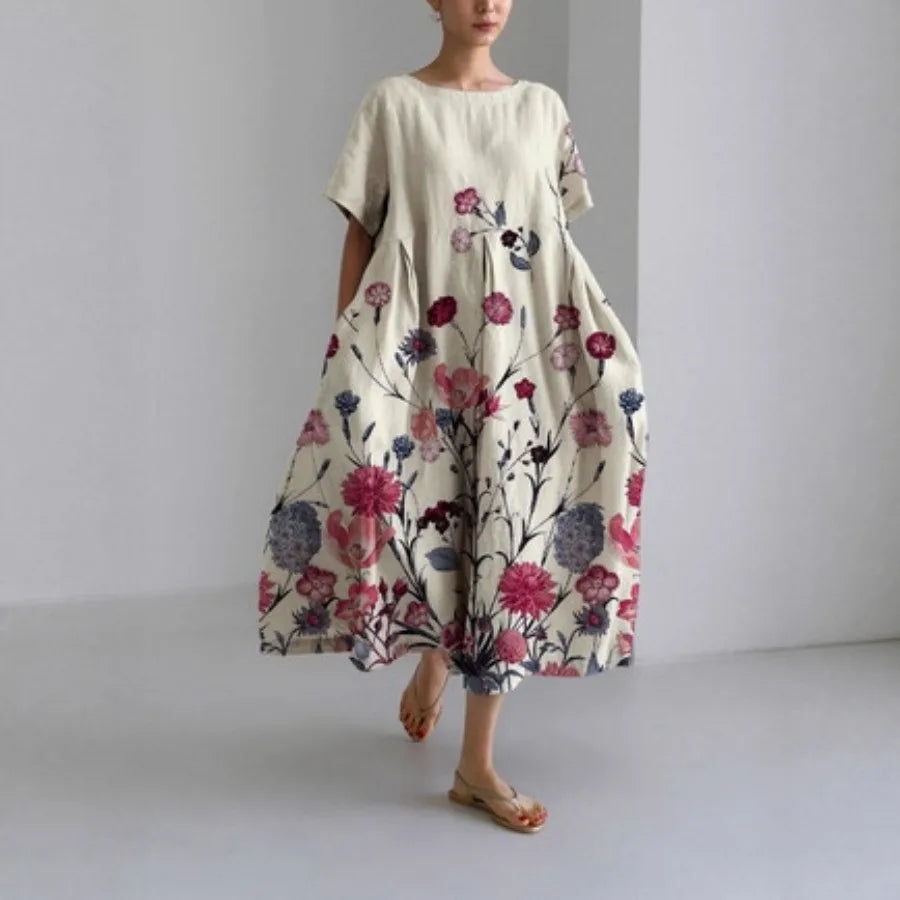 【New style】 - summer new European and American women's clothing loose round neck fashionable high-end short-sleeved printed dre