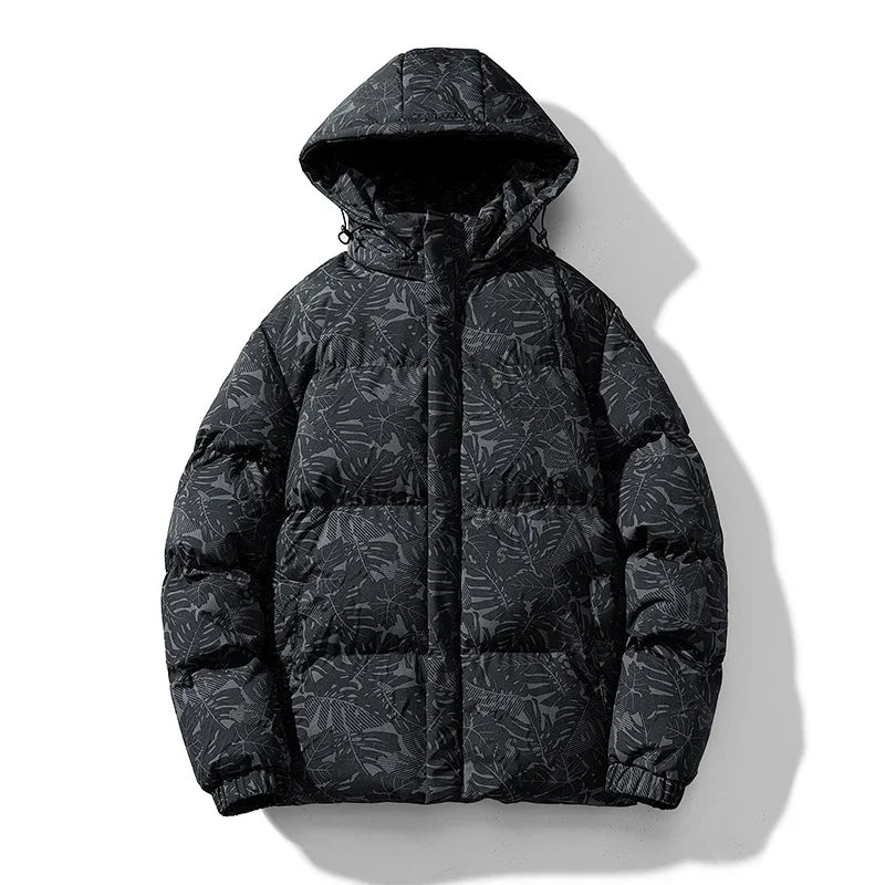 BROWON Brand Maple Leaf Printing Parkas Mans 2026 Autumn Winter New Baggy Fashion Hooded Down Jacket for Male Daily Outdoors