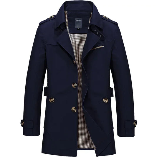 BROWON Brand Trench Coat Men 2026 Spring and Autumn 100% Cotton Jacket for Men Vintage Windbreaker Casual Jackets Men Clothing