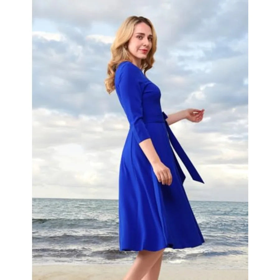 Cocktail Dresses for Women, Vintage Wedding Guest 3/4 Sleeves Formal Church Tea Dress
