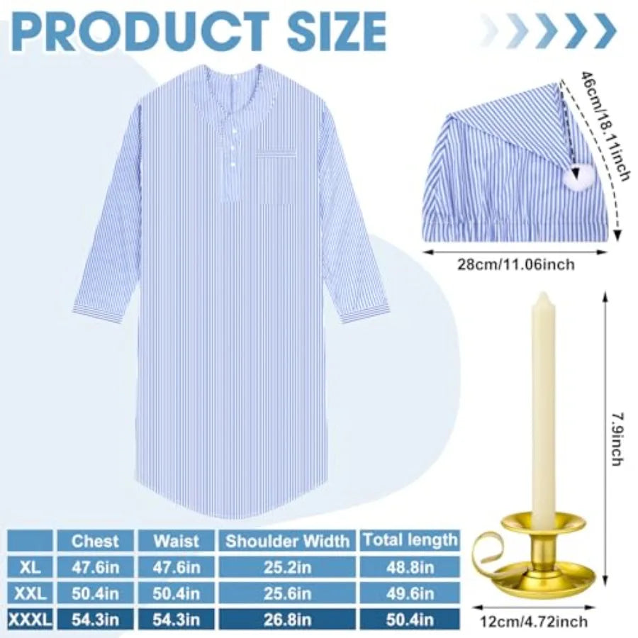 4 Pcs Christmas Men's Pajama Set Nightshirt Sleeping Cap Candle Holder Candle Nightgown Gown Costume for Xmas Holiday