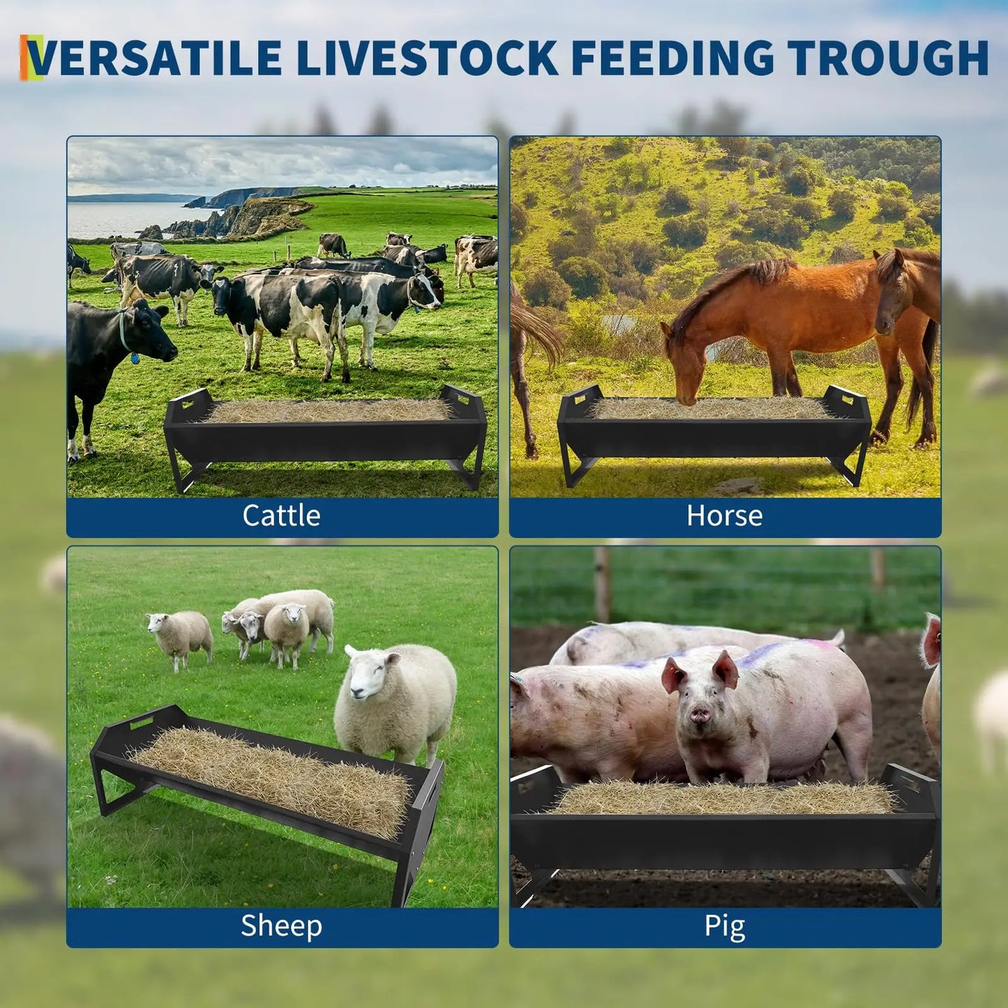 HiMISS Galvanized Steel Livestock Feeder Hay Trough
