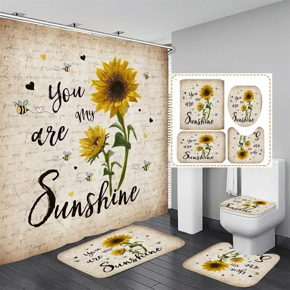 Shower Curtain Set With Bath Mat And Rugs 4 Pieces