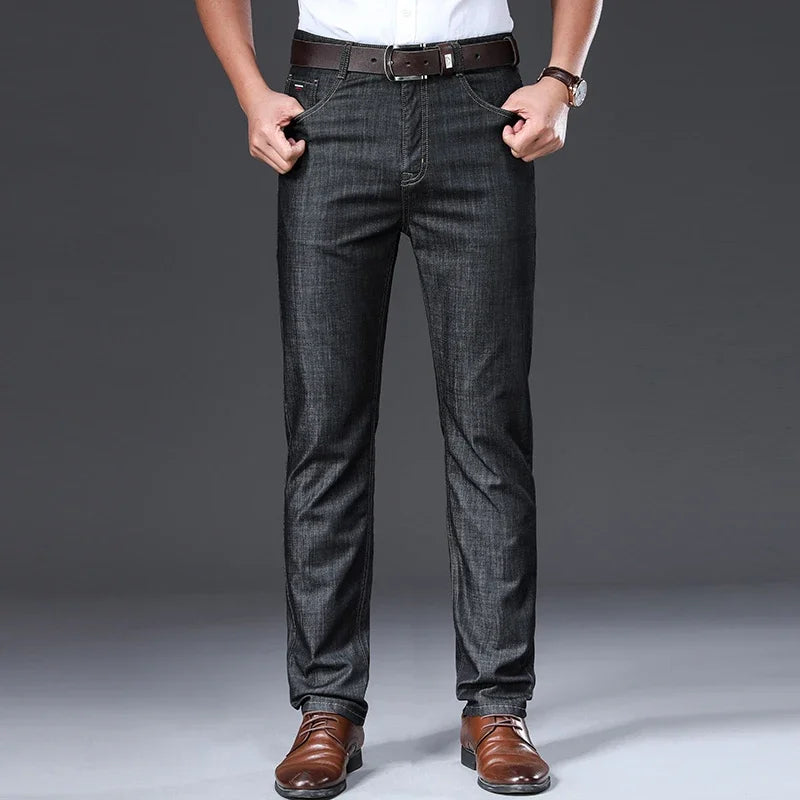 BROWON Men's Straight Fit Breathable Casual Jeans Trousers