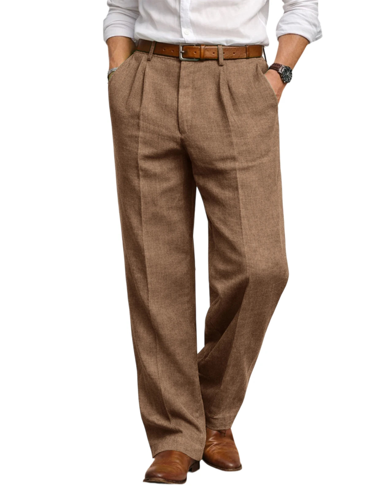 Men's Summer Linen Suit Pants High Waist Pleated Wide Leg Casual Trousers Business Formal  Breathable Loose Fit Straight Pants