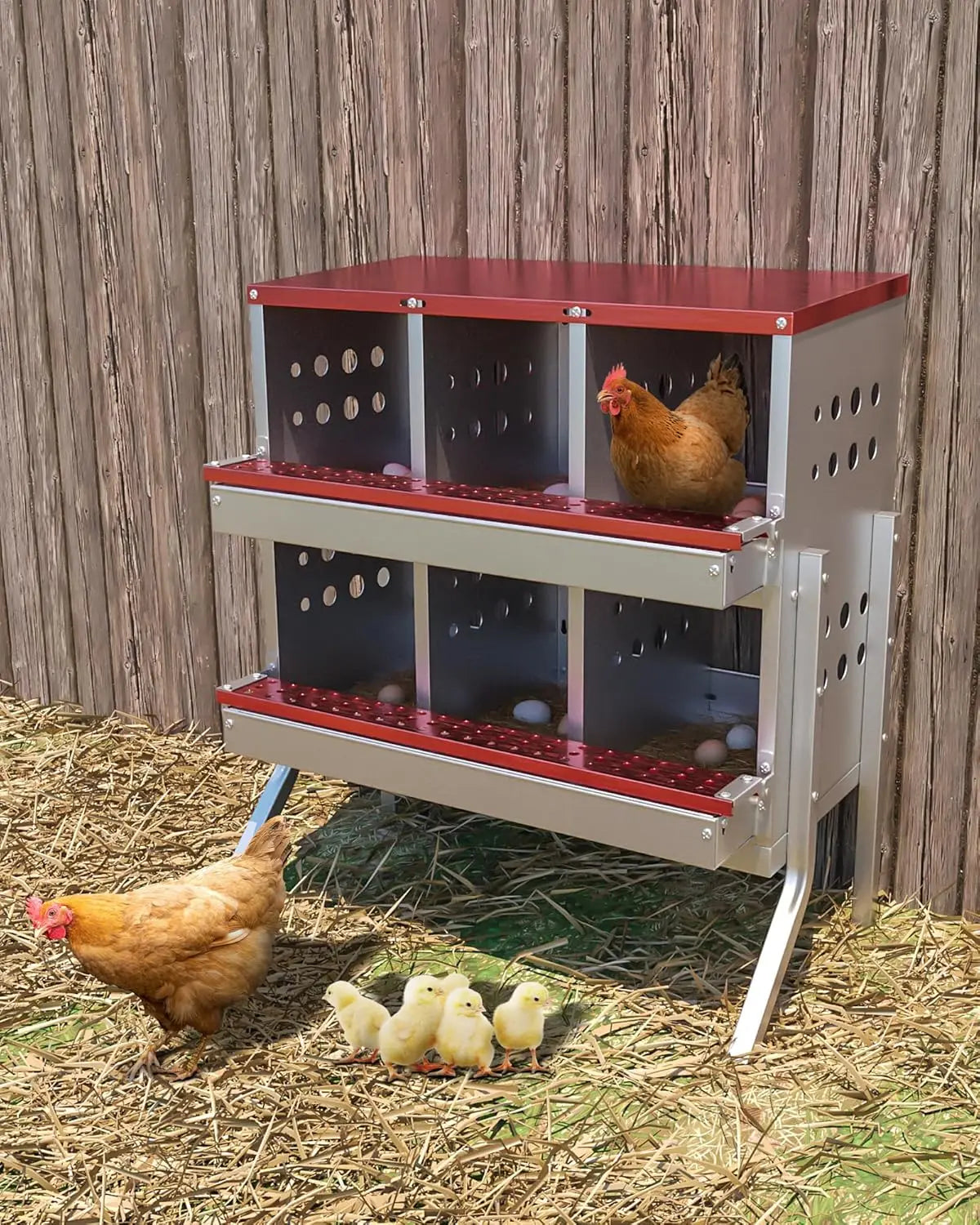 Metal Chicken Coop Nesting Box Multi-compartment Rustproof Ventilated Chicken Laying Boxes with Roll Out Egg Collection for Hens
