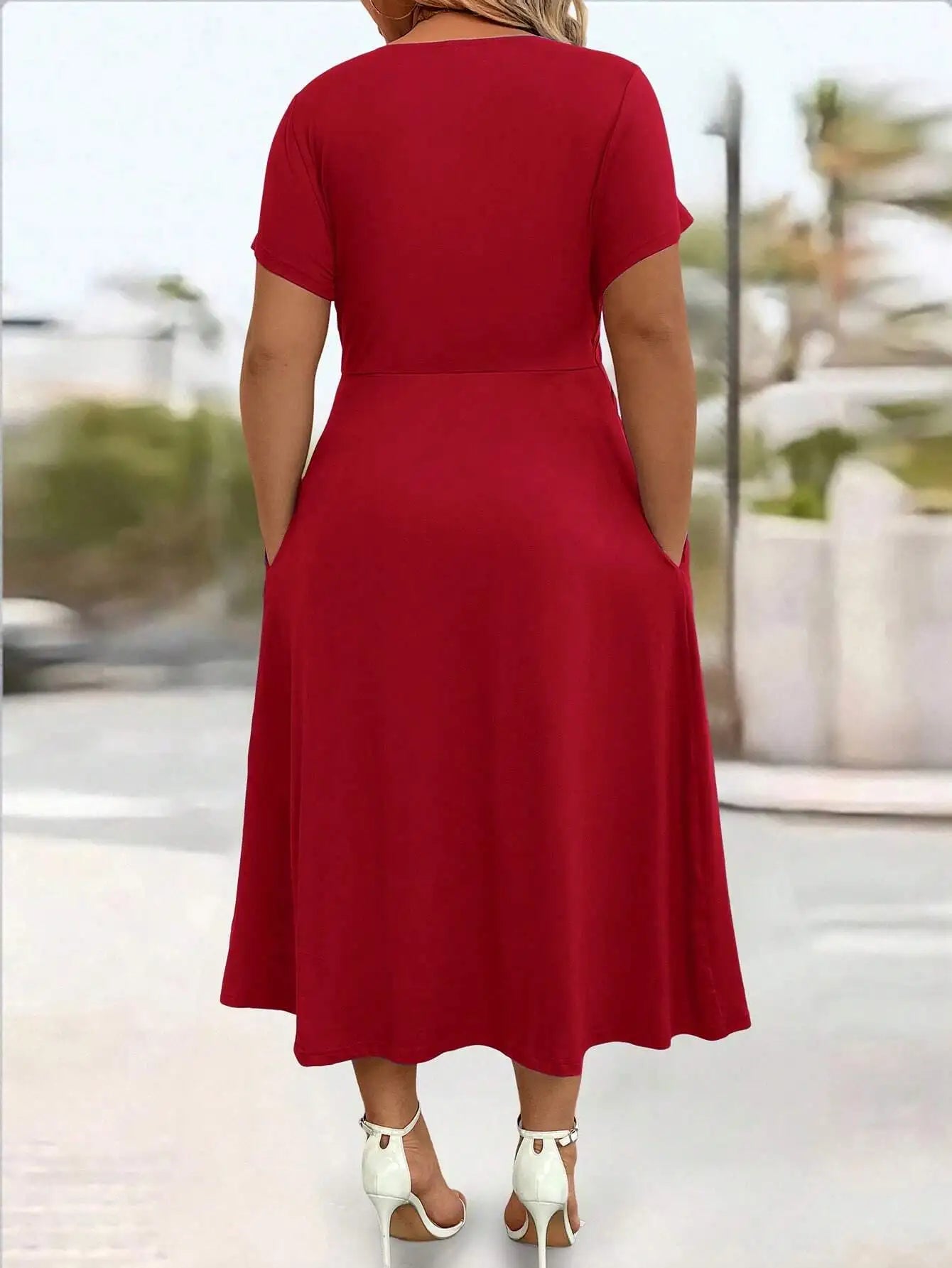 Casual Solid Color Twist Front A-Line Midi Dress For Women