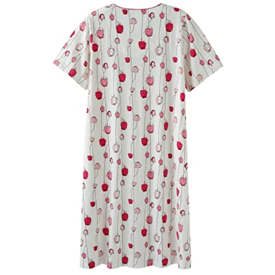 Womens Nightgown for Summer - Soft Cotton Comfortable Short Sleeve Lightweight Floral Sleepwear and Loungewear M-XXL