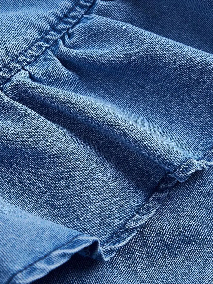 Women's Denim Skirt with Tiered Ruffles and Drawstring Waist