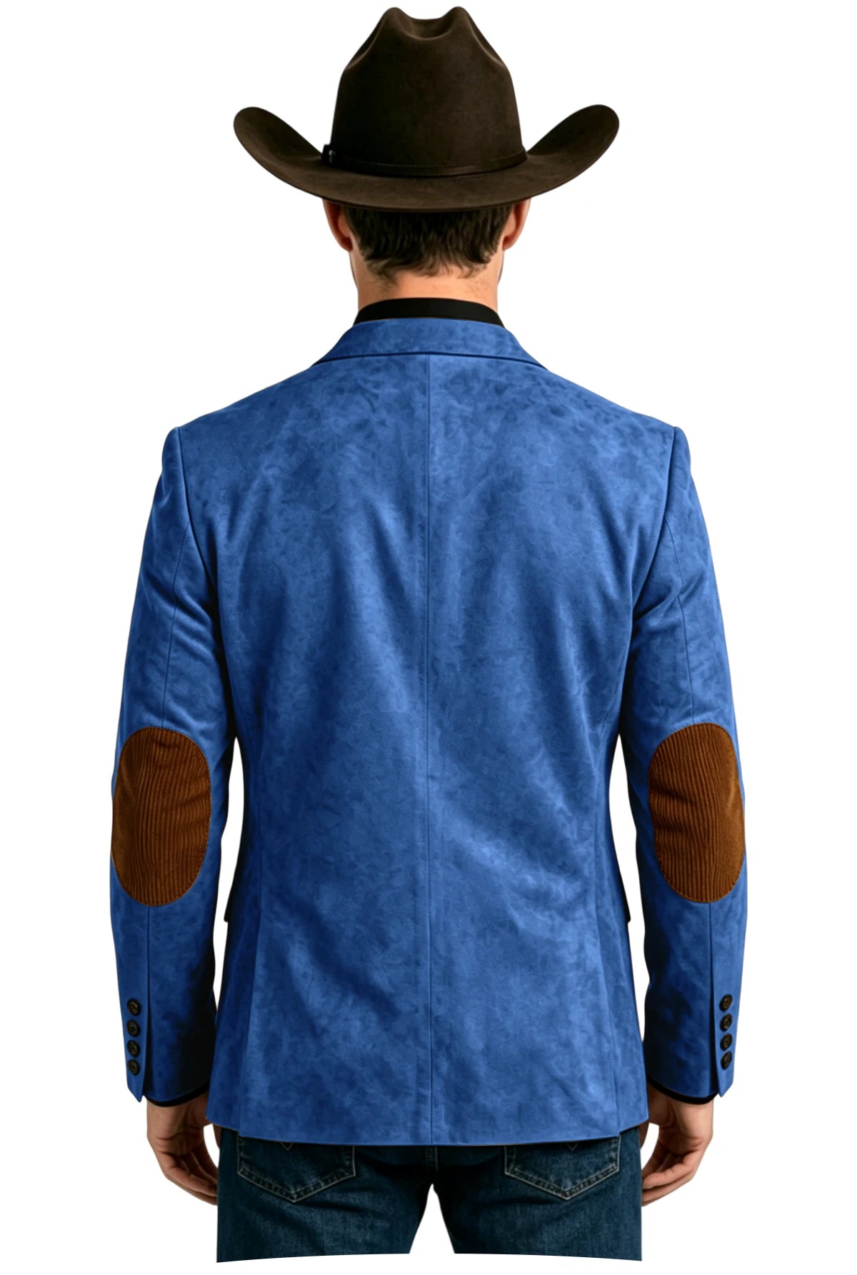 Men's Suede Blazer Western Style Two Button Sport Coat with Elbow Patches Casual Slim Fit Jacket for Business Cowboy Wedding