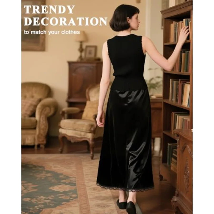 3 Pcs Women's Half Slip Long Slip for Women Under Dress Lace Long Underskirt Anti Static Extender Skirt