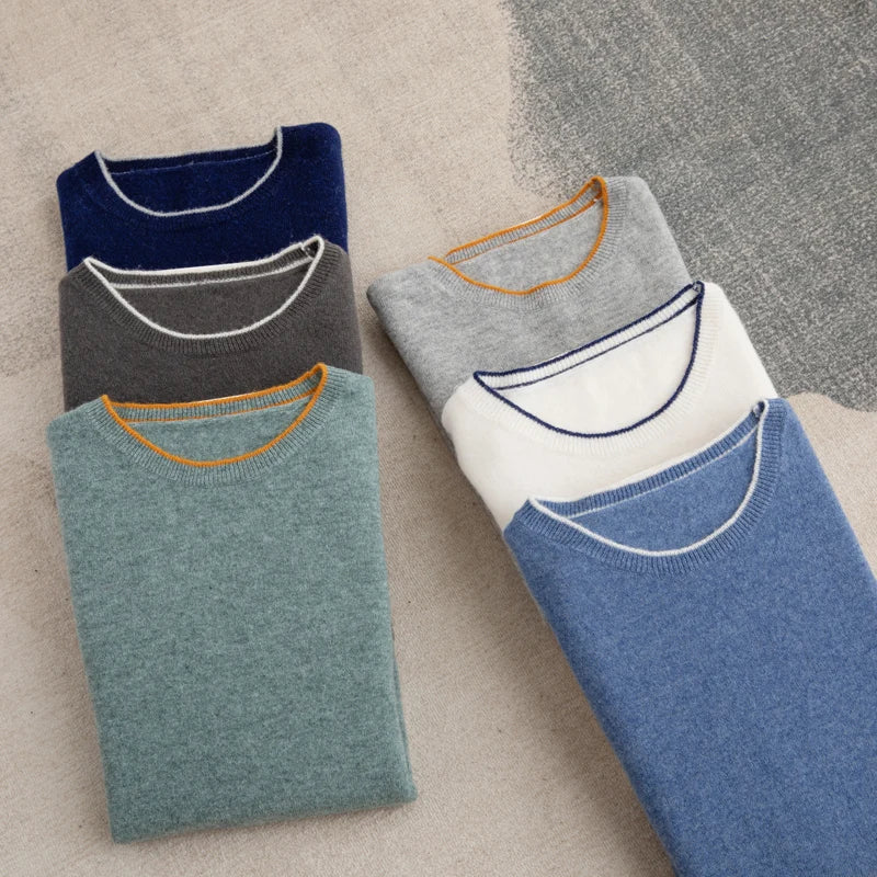 ATTYYWS Men's O Neck 100% Pure Wool Pullover Sweater