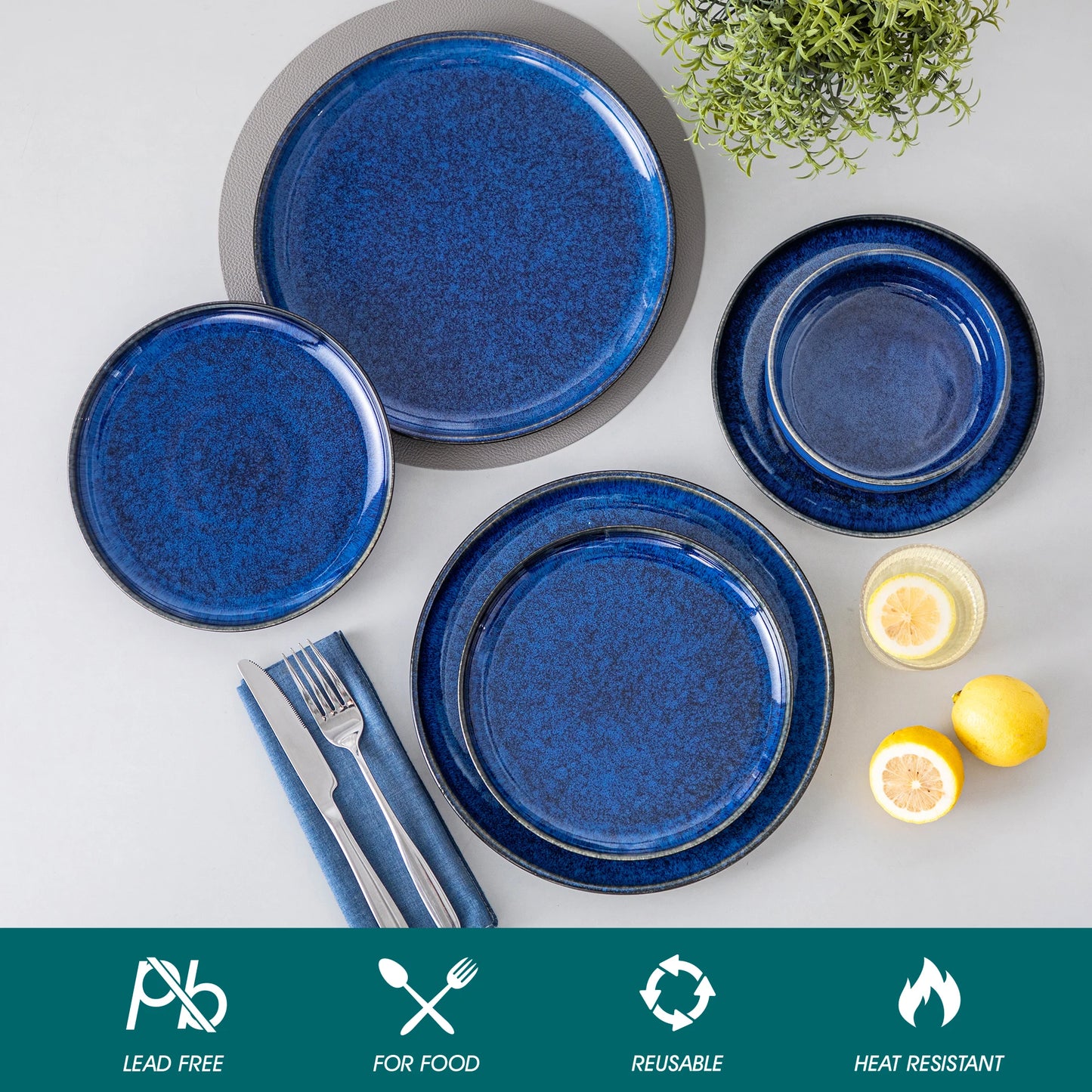 MALACASA Starry Reactive Glaze Stoneware Dinnerware Set