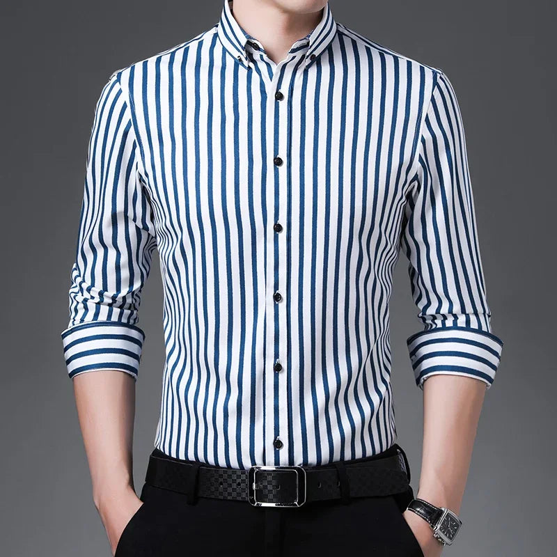BROWON Brand 2026 Spring Casual Shirt for Men Business Formal Shirt Men Autumn Office Long Striped Slim-fit Clothes for Man