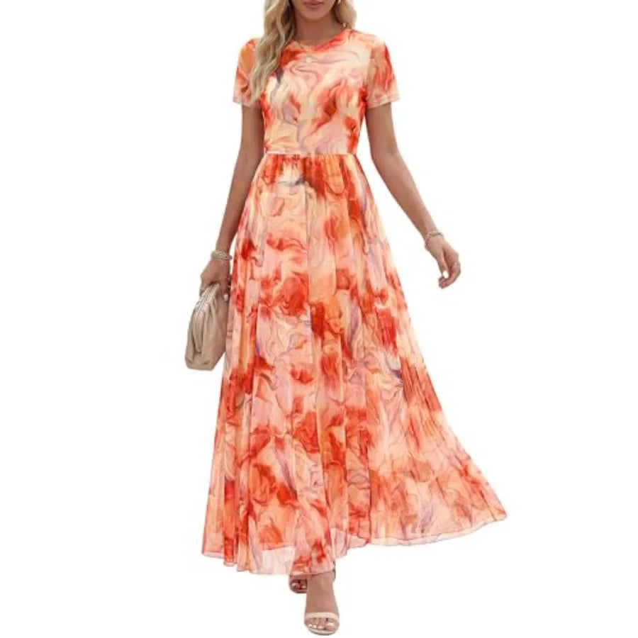 BTFBM Summer Dresses for Women 2026 Formal Short Sleeve Floral Homecoming Dress Maxi Wedding Guest Vacation Outfits