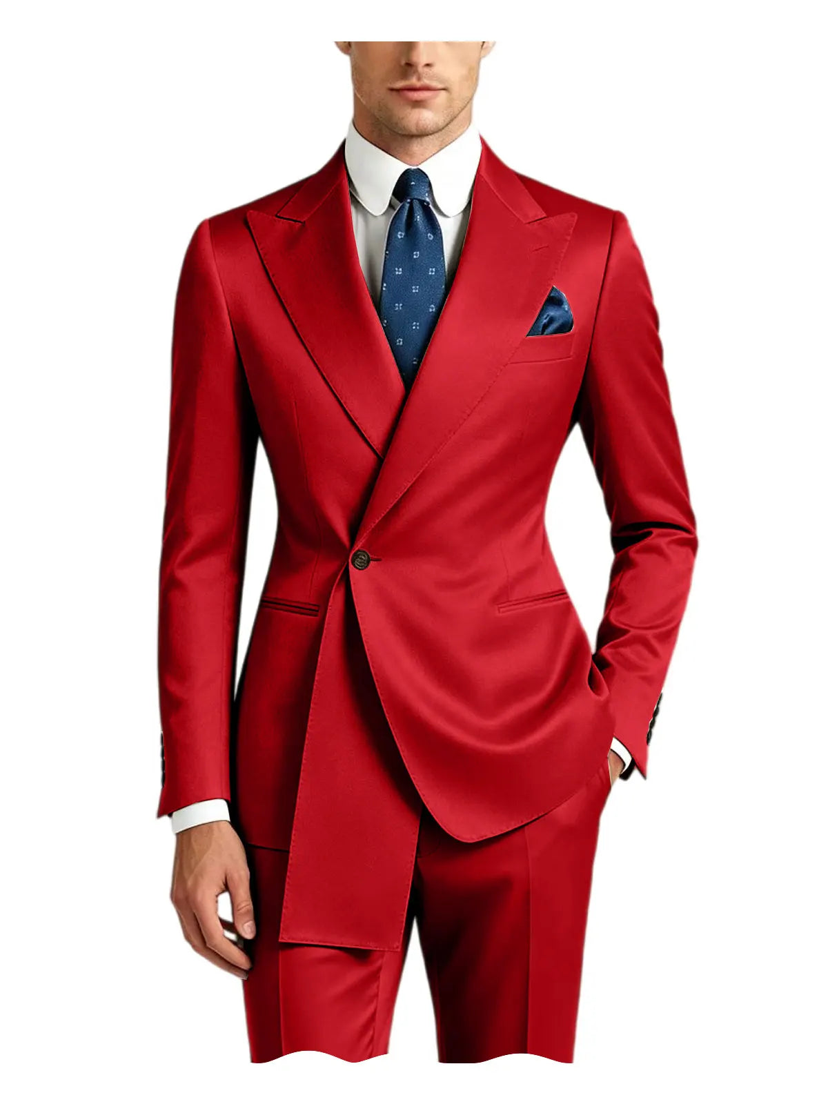 Men's Satin Peak Lapel Tuxedo 2-Piece Suit High Quality Slim Fit One Button Formal Blazer & Pants Luxury Wedding Dinner Suits