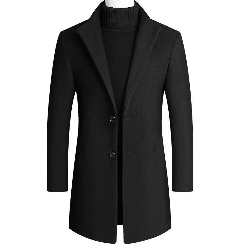 BROWON Brand Korean Coat Men 2026 Autumn and Winter Woolen Men Coat New Casual Slim Fit Windbreaker Long Solid Color Men Jacket