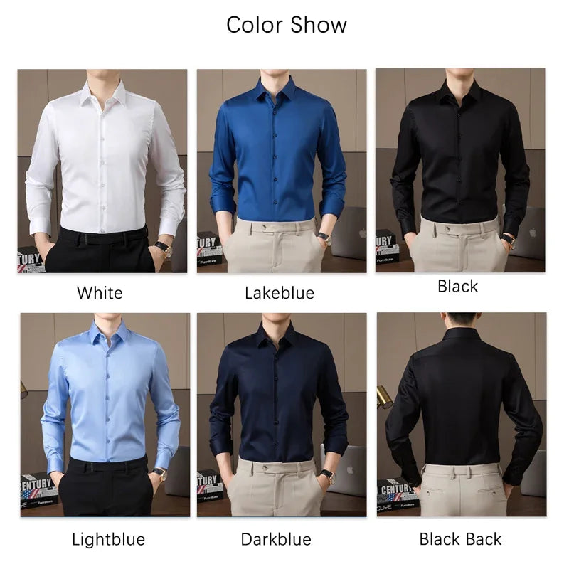 BROWON Brand Business Shirts for Men 2026 Spring and Autumn Solid 100% Cotton Wedding Men Shirts Fashion Turn-Down Shirt Men