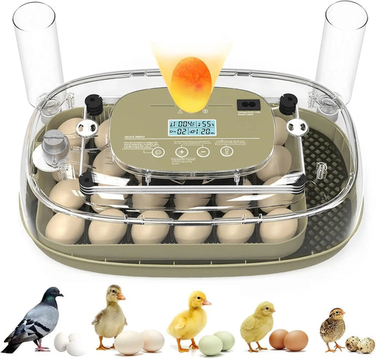 For Farm, Home & School, 24 Egg Incubator with Automatic Turner & Candler, Smart Temperature & Humidity Control, 360° View