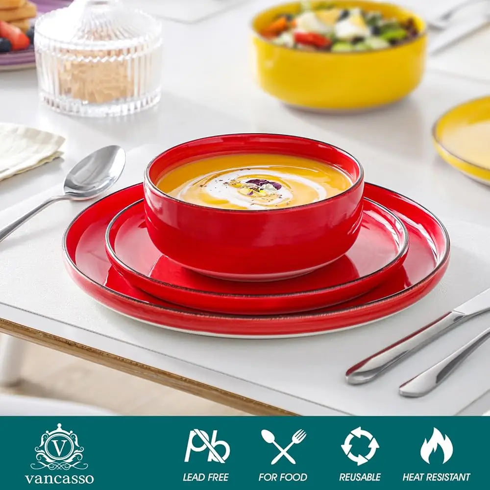 BONJEAN Bonita Stoneware Dinnerware Set for Four, Dishwasher Safe