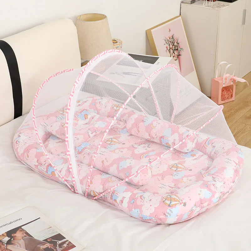 Neonatal Sleeping Pad Bedding Set For Crib With Mosquito Net All Season