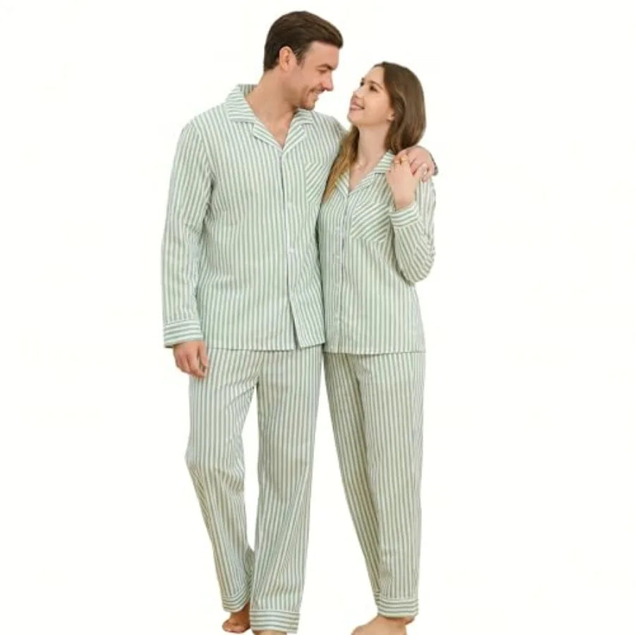 U2SKIIN Couple Pajama Sets, Soft Cotton Button-Down Striped Pajamas for and Wo Long Sleeve Sleepwear with Pockets