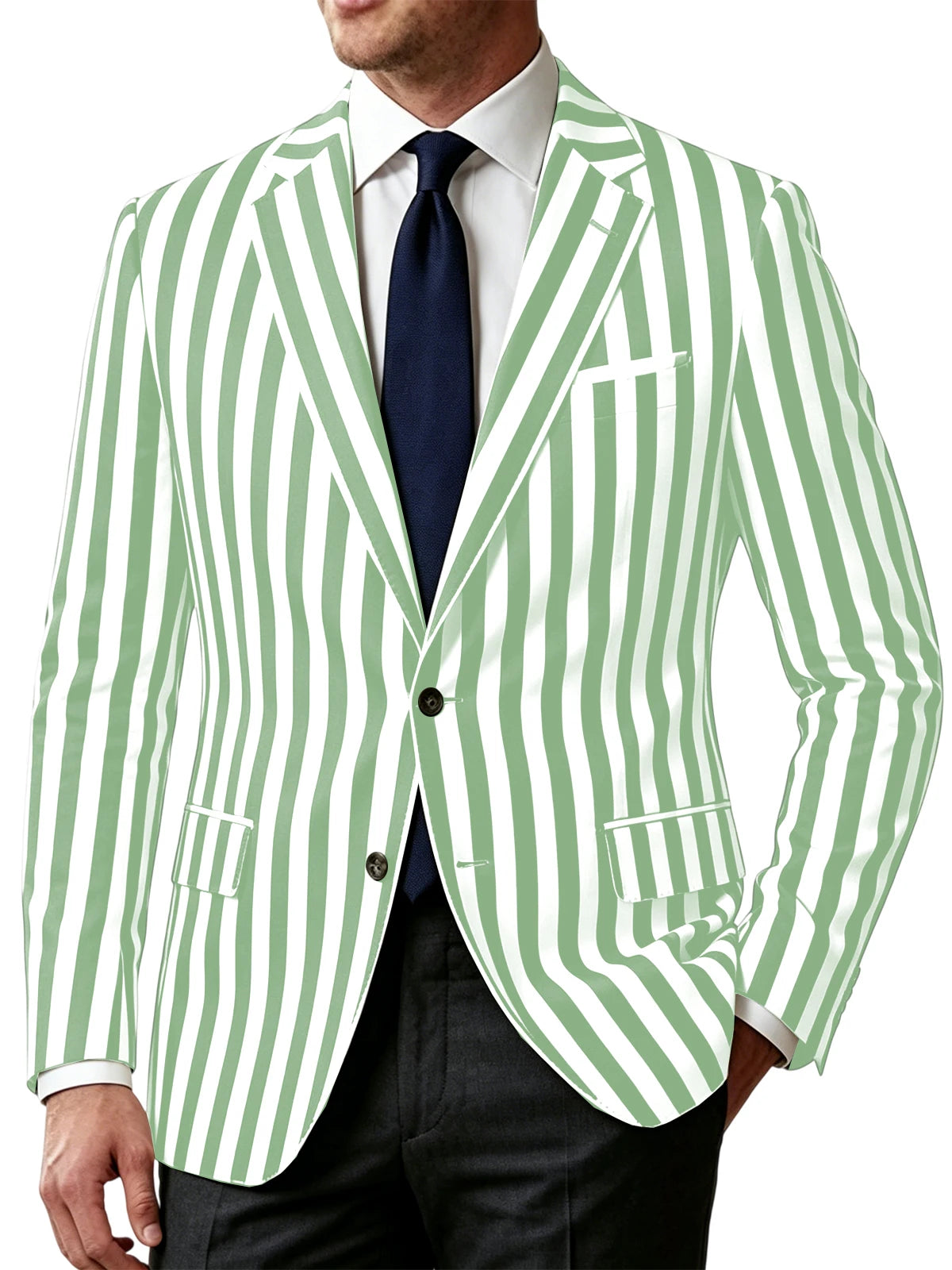 Men's Vertical Striped Blazer Slim Fit Single Breasted Casual Business Sport Coat Lightweight Formal Jacket For Office Wedding
