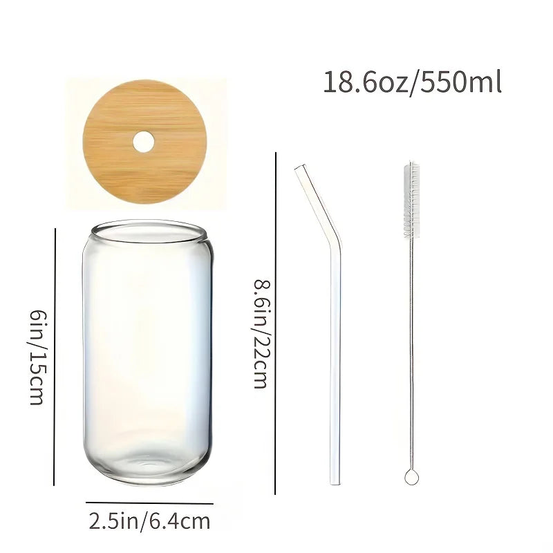 NONEDrinkware Glasses Set With Bamboo Lids And Glass Straws