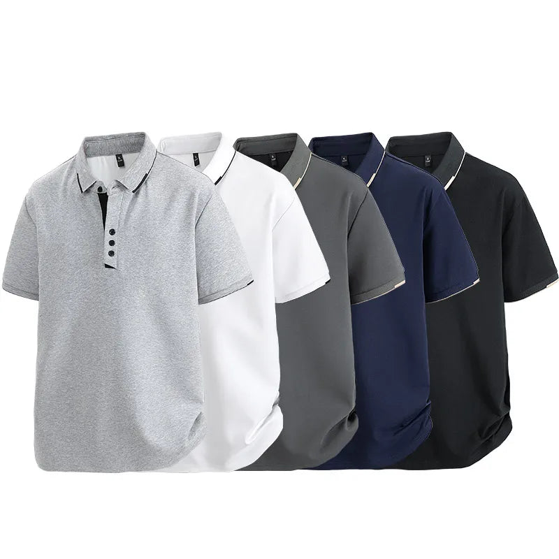 Browon Men Summer Cotton Turn Down Collar Short Sleeve Tee