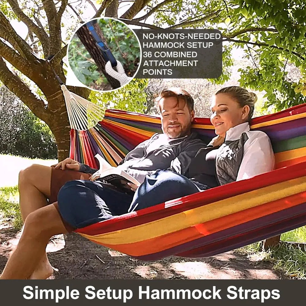 Extra Large Double Cotton Hammock 240×160cm, 450lbs Load Capacity with Tree Straps, Indoor Outdoor Camping Swing Bed