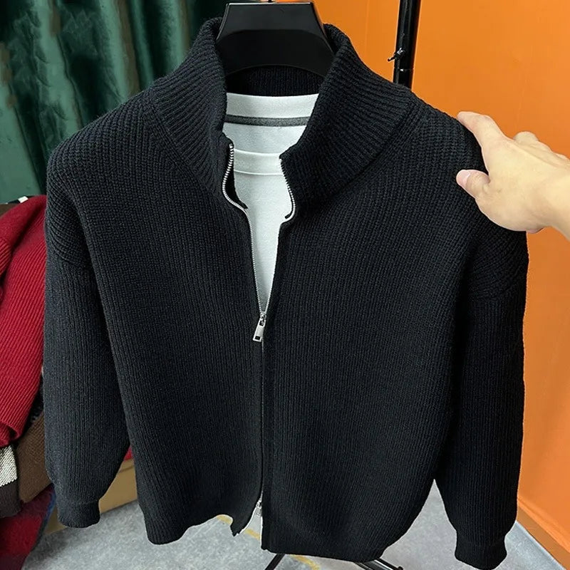 Zipper Cardigan For Men Standup Collar Knit Sweater Autumn Winter