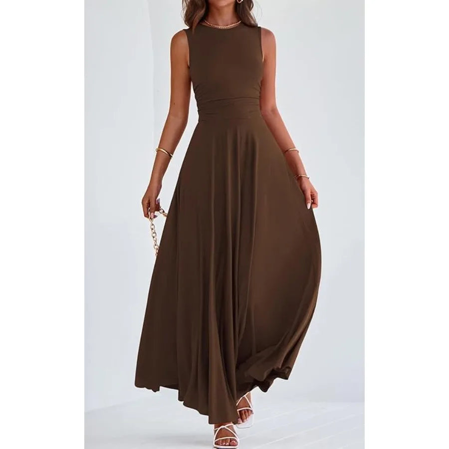 PRETTYGARDEN Womens Summer Dresses 2026 Casual Sleeveless Crewneck Aline Maxi Dress Stretch Tank Flowy Long Dresses
