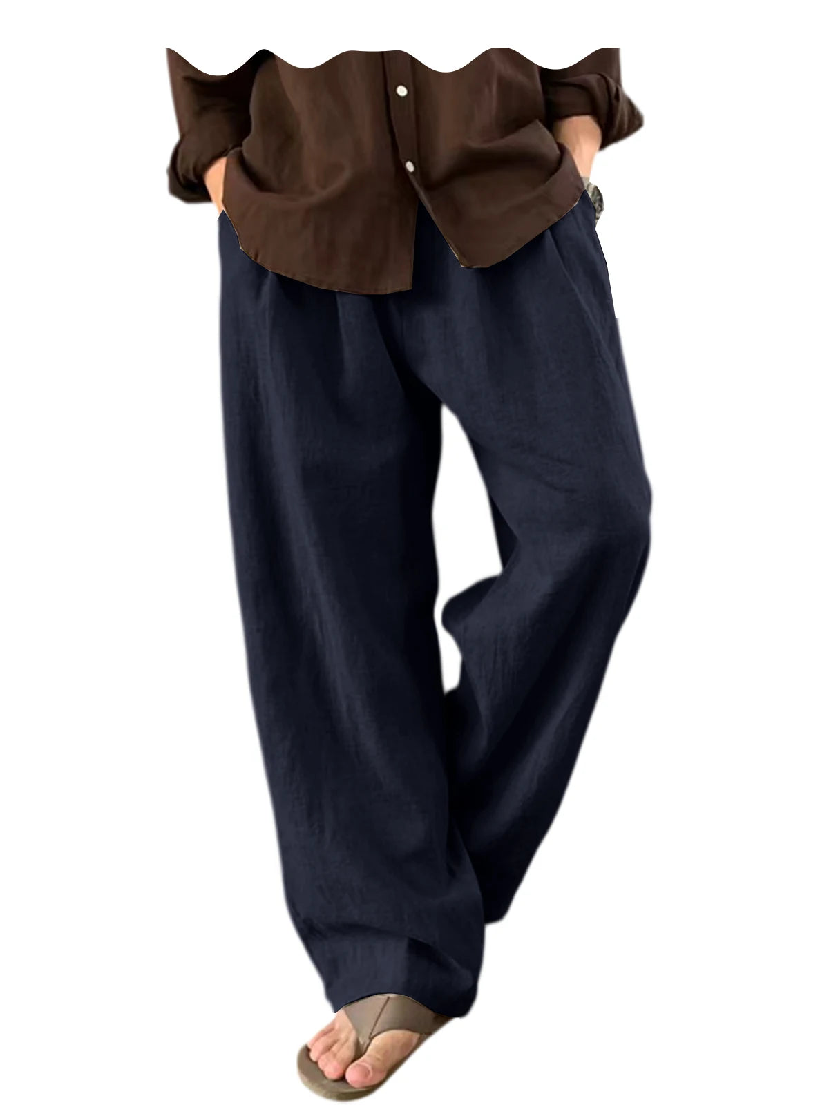 Men's Linen Wide Leg Pants High Waist Loose Fit Suit Trousers Summer Casual Vacation Beach Walking Pants Elastic Waist Oversized