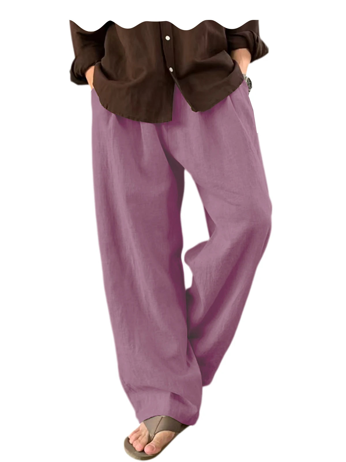 Men's Linen Wide Leg Pants High Waist Loose Fit Suit Trousers Summer Casual Vacation Beach Walking Pants Elastic Waist Oversized