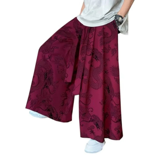 HZCX FASHION Mens Womens Baggy Relax Wide Leg Palazzo Pant Dragon Satin Kung Fu Slacks Casual Trousers Lightweight Yoga Pants