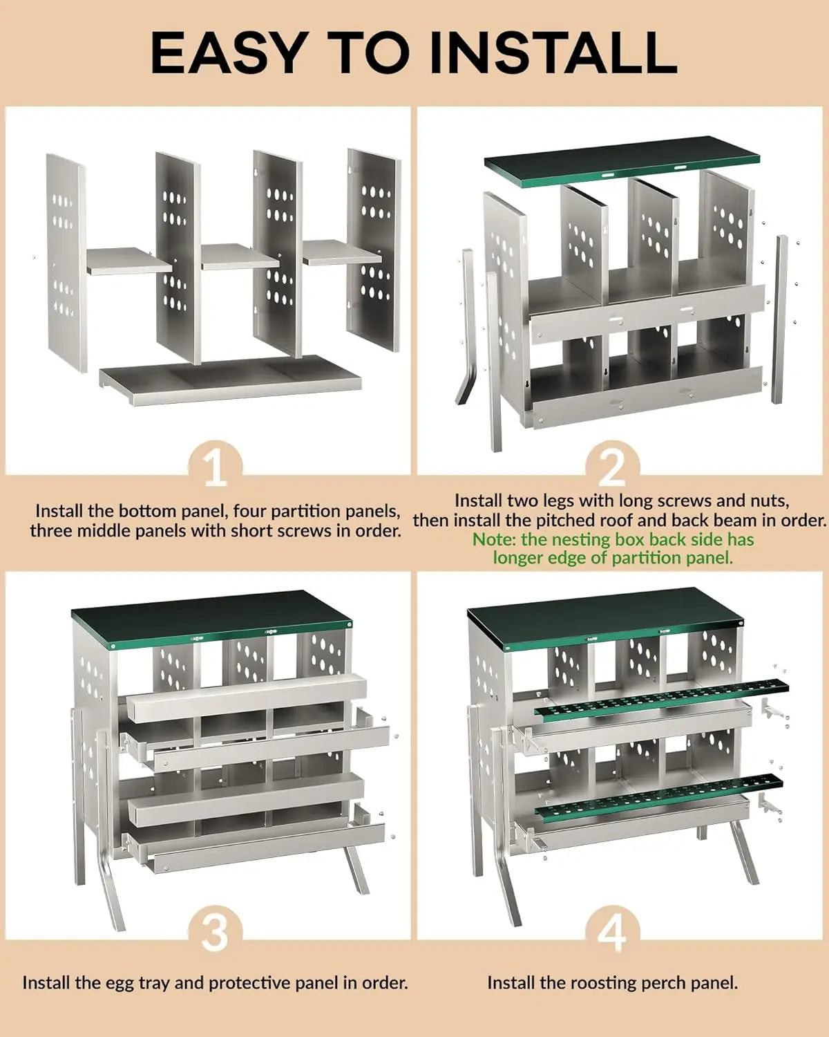 Metal Chicken Coop Nesting Box Multi-compartment Rustproof Ventilated Chicken Laying Boxes with Roll Out Egg Collection for Hens