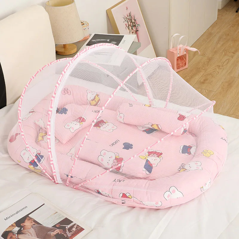 Neonatal Sleeping Pad Bedding Set For Crib With Mosquito Net All Season