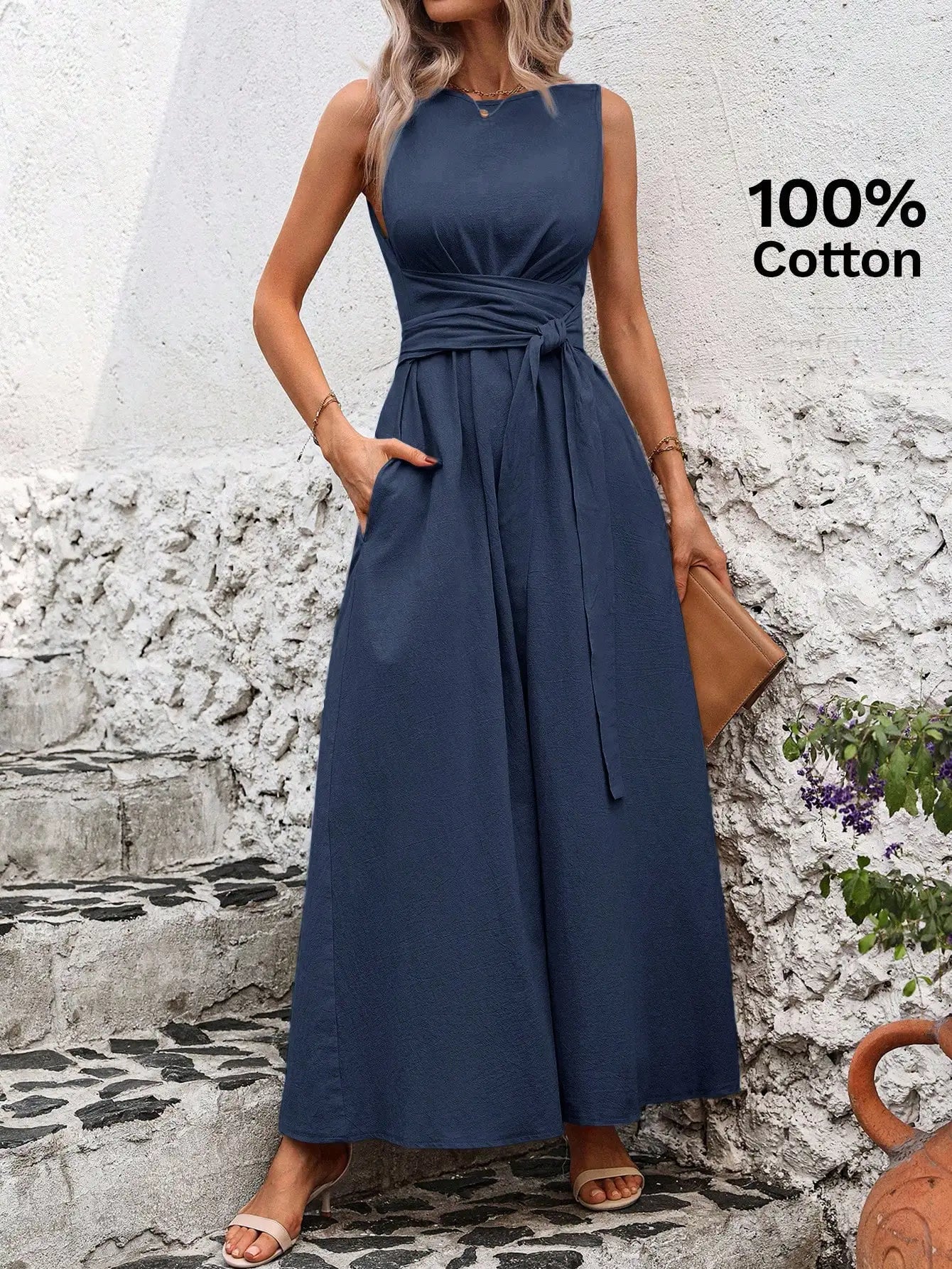 Women's Round Neck Plaid Knotted Waist A-Line Dress For Party Casual Outing