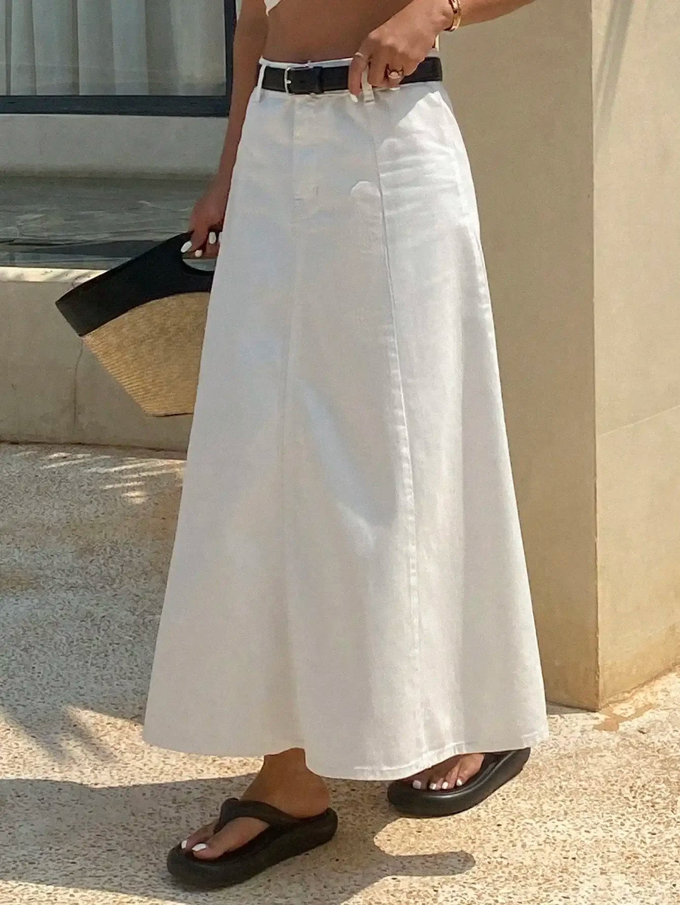 A-Line Denim Midi Skirt for Women 100 Percent Cotton