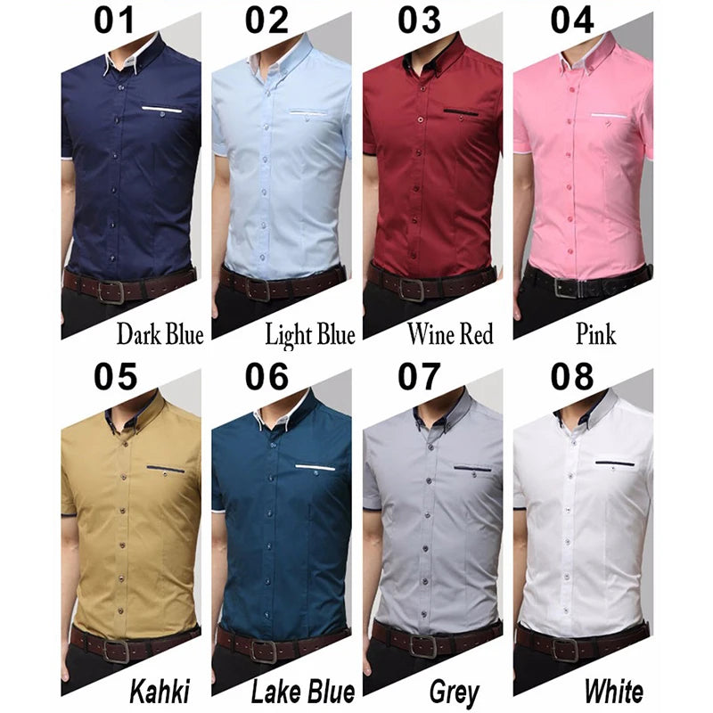 Browon Mens Wrinkle Free Summer Business Shirt Turn Down Collar