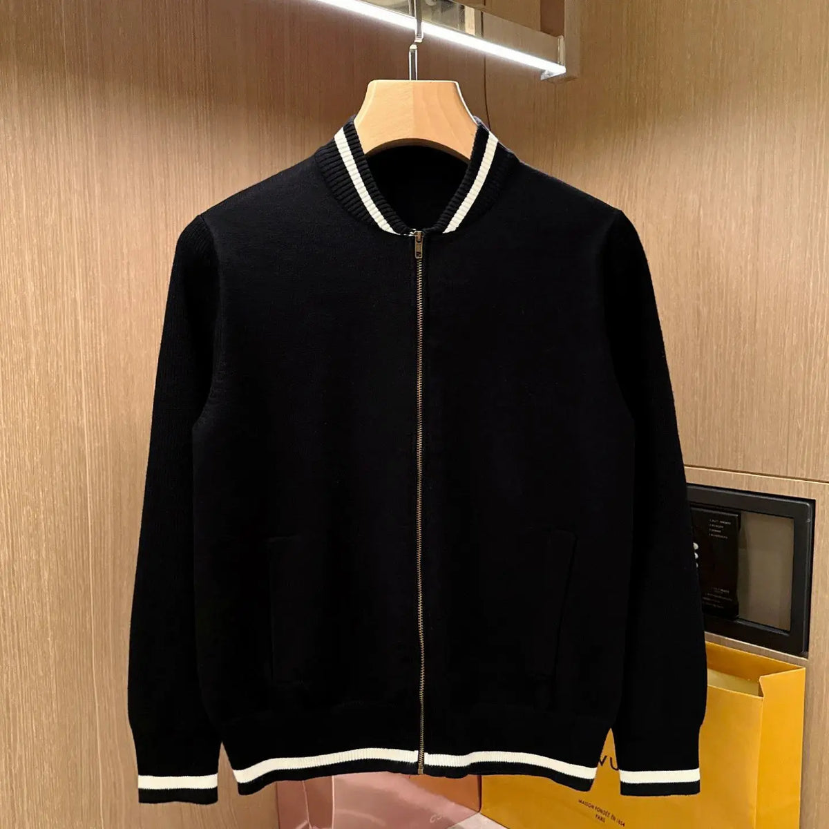 Mens Casual Zip Up Knit Baseball Collar Patchwork Sweater Jacket