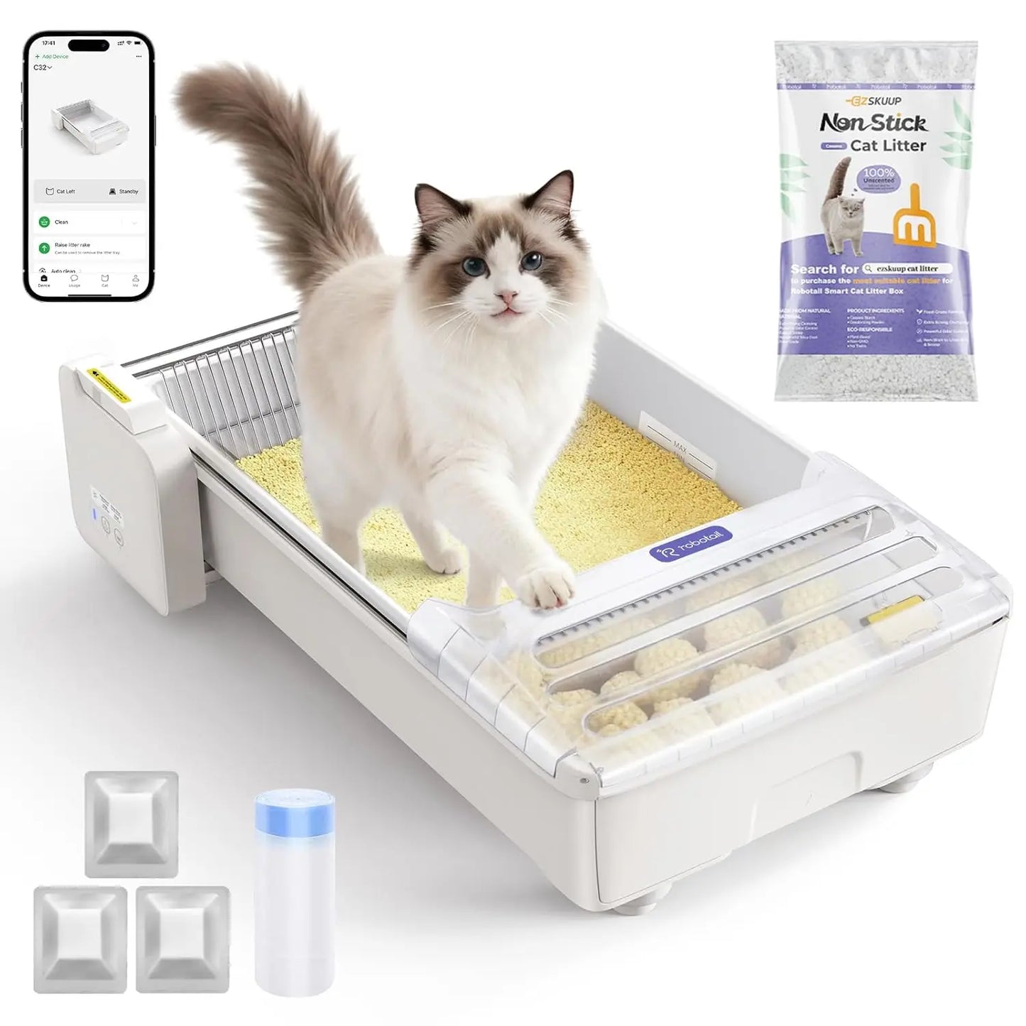 XXL Open Top Electric Self Cleaning Litter Box Spacious Waste Bin Odor Control App Control for Large & Multi Cats, Customized