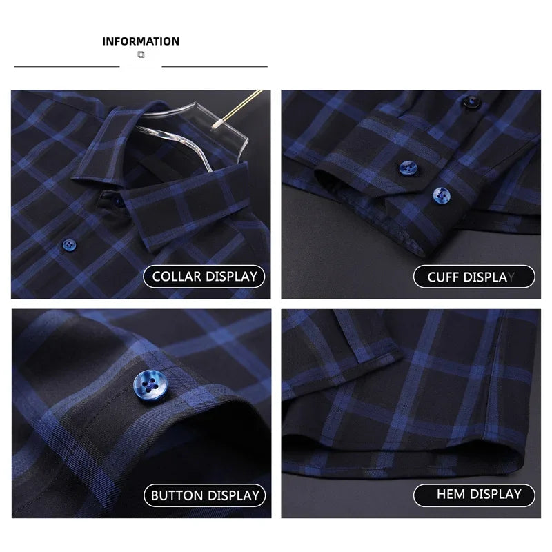 BROWON Brand 2026 Fashion Spring Plaid Men Shirts Turn-Down Collar Slim Business Dress Shirt Long Sleeve Camisas Para Hombre