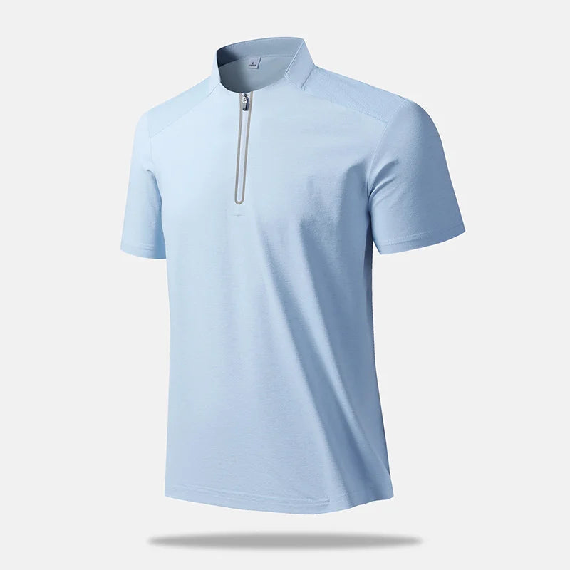 BROWON Men Quick Dry Half Zip Stand Collar Polo Shirt