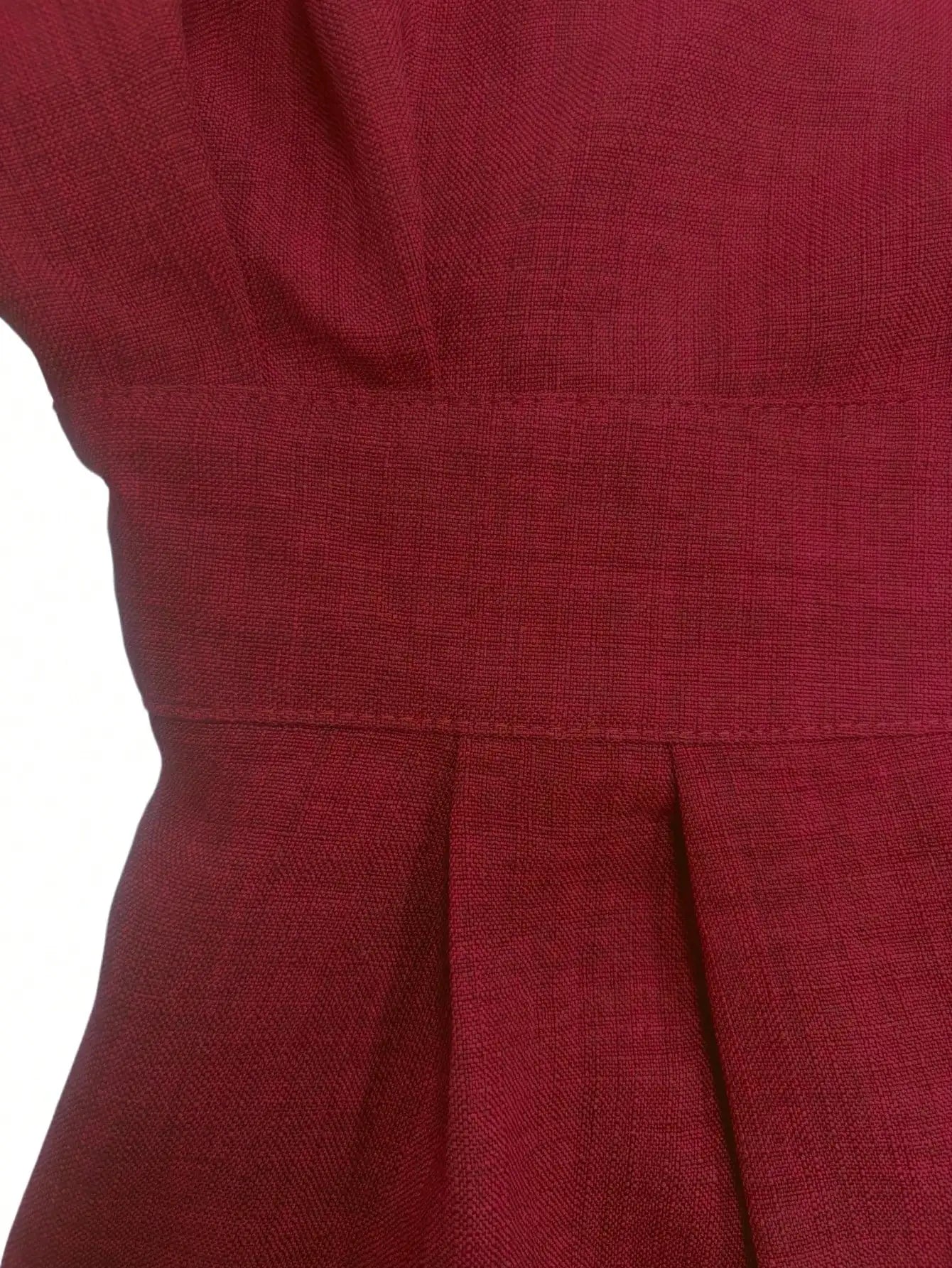 Elegant Wine Red Round Neck Midi Dress With Pockets And Back Slit
