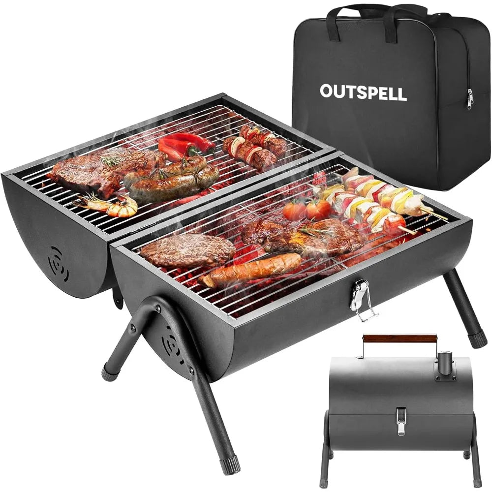 Compact Foldable Charcoal Grill Lightweight Outdoor BBQ Stove Dual Side Air Vents