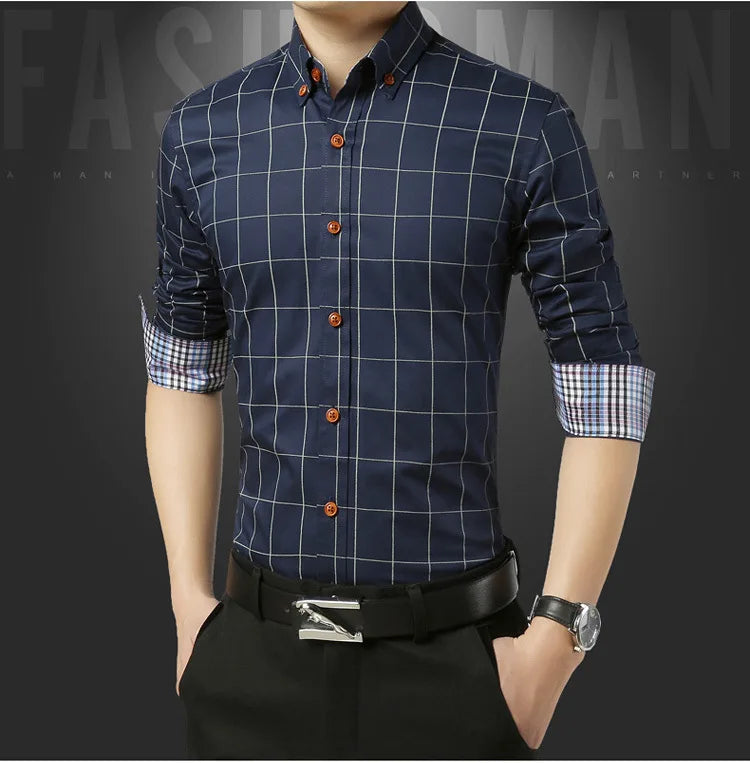 Browon Premium Men Long Sleeve Button Up Dress Shirt