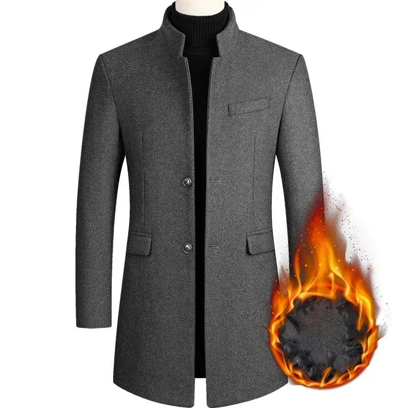 BROWON Brand Business Casual Trench Coat Men Chinese Style Solid Color Winter Coat Men 2026 Autumn and Winter Wool Coat for Men