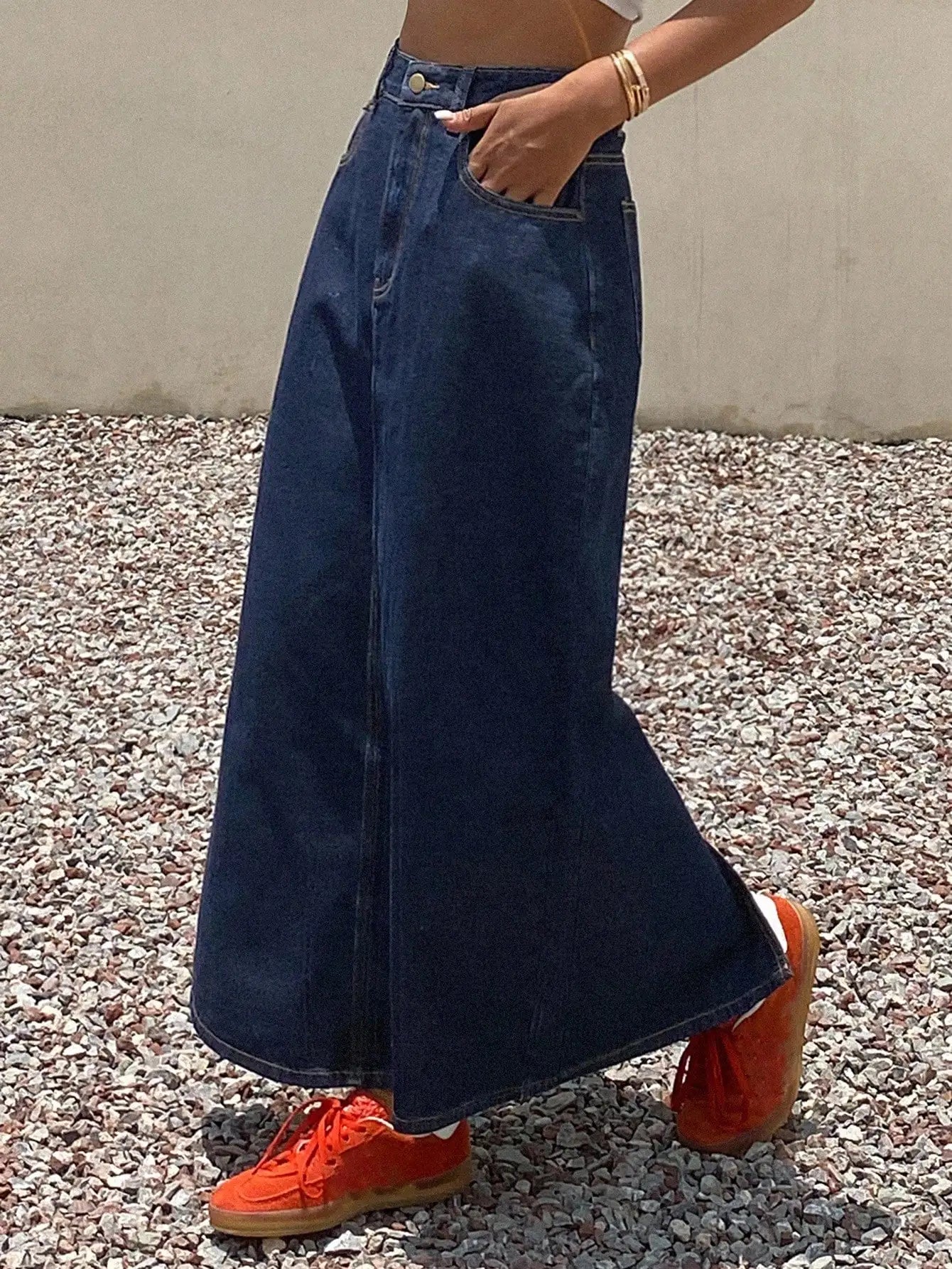 Women's High Waist Straight Cut Denim Maxi Skirt, Summer Casual