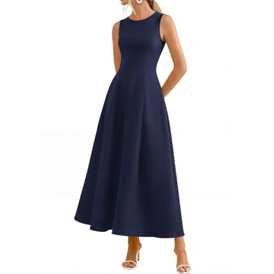 PRETTYGARDEN Women's Maxi Dress Summer Wedding Guest 2026 Spring A Line Long Tank Flowy Modest Sleeveless Cocktail Dresses